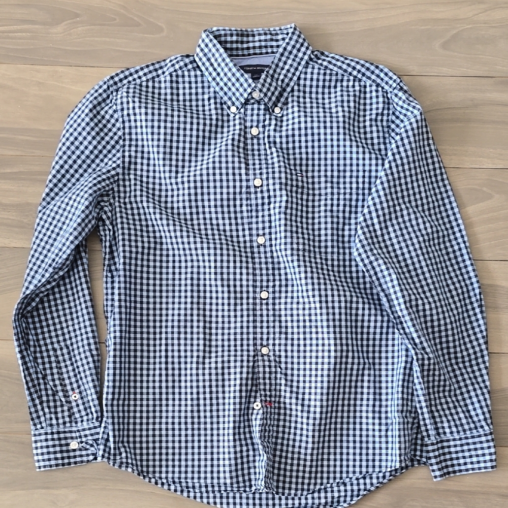 Tommy Hilfiger Black and White Checkered Shirt - Large Size